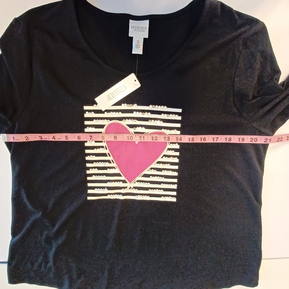 NEW Chicos Love Stripe Heart Scoop Neck Sequin 3/4 Sleeve Tee Shirt Sz Large NWT - Picture 8 of 9
